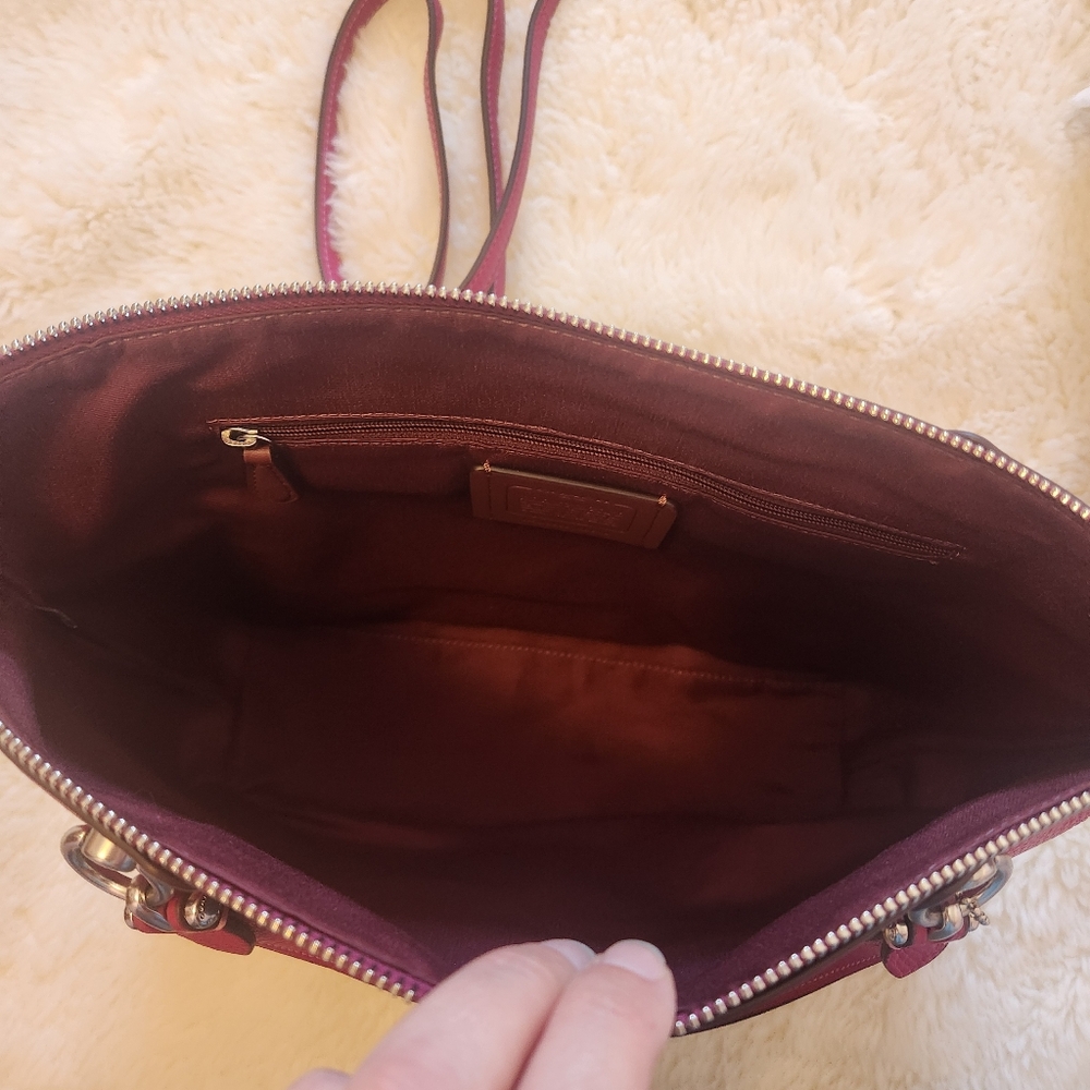 NWT Coach Kacey Satchel Signature Canvas Colorblock Brown Bright Violet - Picture 6 of 16